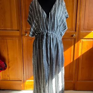 Cupshe Charcoal and White Striped Swim Coverup